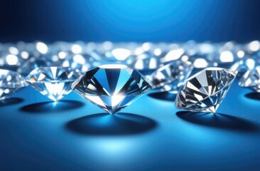 Banner. Large diamonds on a blue background. Jewelry concept.