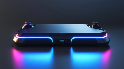 Leinwandbilder - Futuristic Gaming Console with Blue and Purple LED Lights