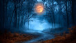 © Prasanth - A mysterious forest with moonlight and fog, and a Halloween backdrop