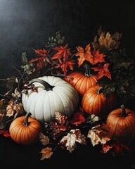 Poster - Seasonal pumpkins on dark backdrop