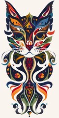 Wall Mural - Cat head featuring colorful tribal ornaments.