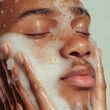 © Sophie - Black Man with Facial Cleanser Foamy Bubbly Cream Face Wash Cleanser Skincare Swatch HD Skin Beauty Clean Clear Refreshing Beauty Cosmetics