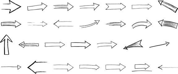 Sticker - This image depicts a diverse set of arrows, all hand-drawn in a simple, black outline style. The arrows point in different directions, suggesting motion, direction, or guidance.