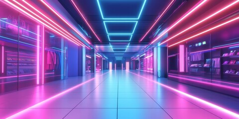 Canvas Print - A neon lit room with a blue and pink color scheme