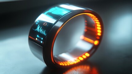 Leinwandbilder - Futuristic Smart Ring with Orange LED Lights and Digital Display