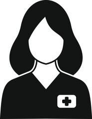 Poster - Simple black and white vector icon of a female doctor wearing a uniform with a cross symbol