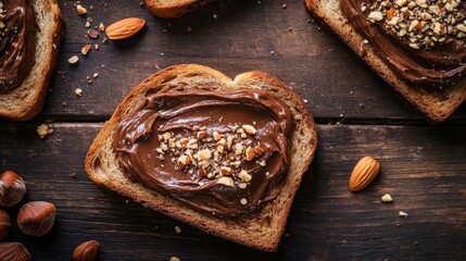 Poster - Heart-Shaped Toast with Chocolate Spread and Nuts