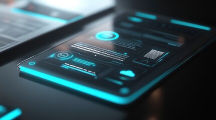 Leinwandbilder - Futuristic Interface on a Dark Background with a Cyan Glow