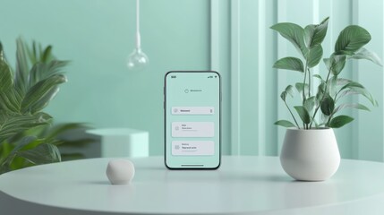 Leinwandbilder - Smartphone with a Minimalist App Interface on a Table