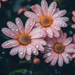 Poster - Close-Up of Beautiful Pink Daisies with Water Droplets