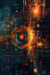 Poster - abstract design with cyber defense concepts.