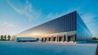 © NASSRI - Modern industrial warehouse exterior with large solar panels and blue sky, innovation solar panel renewable energy infrastructure in storage industry building environmentally friendly garage sunlight