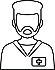 Poster - Simple line drawing of a bearded male nurse wearing scrubs with his badge clearly visible