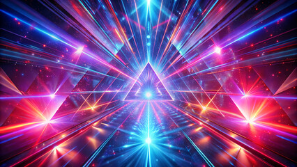 Wall Mural - abstract background with triangular rays radiating light in red, blue, and violet with a futuristic 