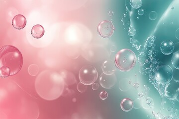 Poster - Flowing Blue Liquid With Foam and Bubbles Against a Gradient Background of Blue and Pink Shades