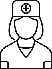 Poster - simple line icon style drawing of a female healthcare professional wearing scrubs and a nurse hat wi