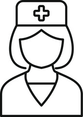 Wall Mural - Simple line drawing of a female healthcare worker wearing a scrub top and nurse's hat with a medical cross on it