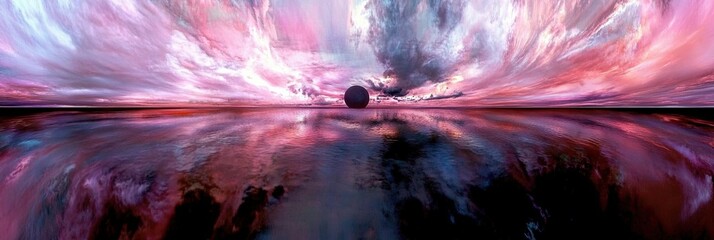 Poster - Vibrant Cosmic Landscape With a Striking Horizon During Twilight at Sky of the Singularity