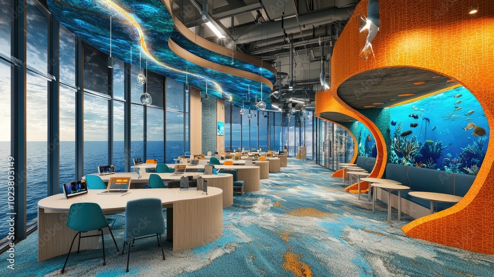 Modern Interior Design with Ocean-Inspired Details and Seating Stock ...