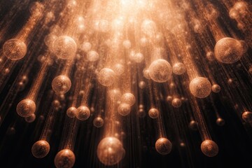 Poster - Soft Golden Light Spots Cascade Against a Dark Background in an Artistic Display of Illumination