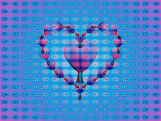 Poster - Hearts combined with effect of light, space and pink and blue colors - graphics with composition of natural flowers Lamprocapnos Spectabilis, Bleeding heart. Topics: gift, card, love, valentine's day
