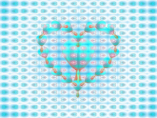 Aufkleber - turquoise and pink hearts combined with effect of light - graphics with composition of natural flowe