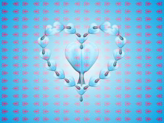 Aufkleber - blue and pink hearts combined with effect of light - graphics with composition of natural flowers la