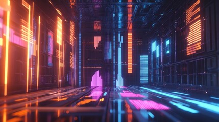 Poster - Futuristic Abstract Digital Space with Glowing Lines
