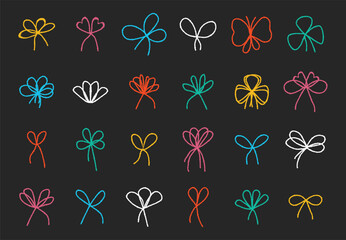 Wall Mural - Set of colourful ribbon bows with a chalk texture. Bowknot for package or letter.  Elegant minimal style