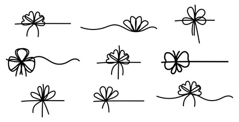 Wall Mural - Set of simple black bows. Elegant gift ribbon on string for package or letter. Minimal line stroke style