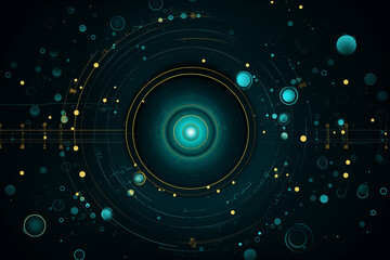 Futuristic abstract design with glowing circles and technology-inspired elements
