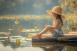 © Nomad_Soul - Cute child enjoying fishing at a serene lake, surrounded by playful ducks nearby. Generative AI