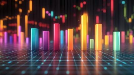 Poster - Colorful Data Visualization with Neon Bars and Grid