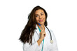 © PeopleVideos - Portrait of a young female doctor in a lab coat with a stethoscope