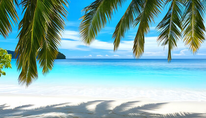 Enjoy the serene beach with coconuts, clear water and white sand.