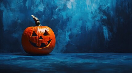 Canvas Print - halloween pumpkin on a dark blue backdrop