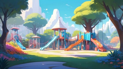 Wall Mural - white themed aesthetic minimalist playground concept illustration background