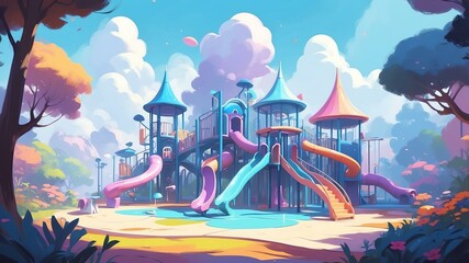 Wall Mural - white themed aesthetic minimalist playground concept illustration background