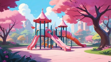 Wall Mural - pink themed aesthetic minimalist playground concept illustration background