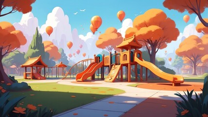 Wall Mural - orange themed aesthetic minimalist playground concept illustration background