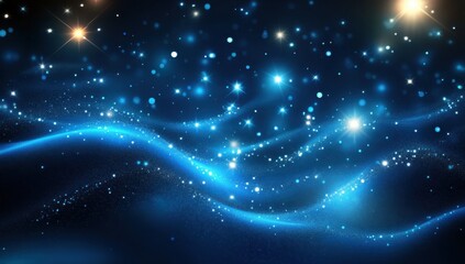 Wall Mural - a background of blue glowing light particles with shining stars and flares, a futuristic technology 