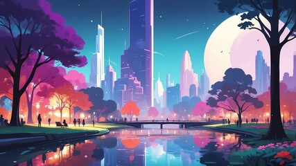 Wall Mural - black themed aesthetic minimalist city park concept illustration background