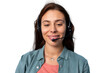 © PeopleVideos - Portrait of a young female call center operator with a headset