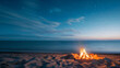 © filmanana - Tranquil beach bonfire at twilight under starry night sky