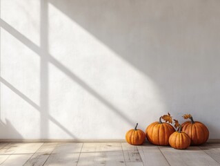 Canvas Print - pumpkins on floor by white wall