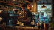 © filmanana - Smiling barista making coffee in cozy cafe ambiance