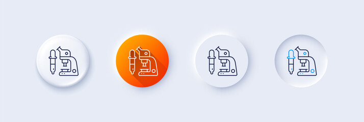 Poster - microscope line icon. neumorphic, orange gradient, 3d pin buttons. laboratory equipment sign. scienc