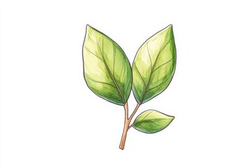 Wall Mural - green leaves on a stem with a white isolated background.