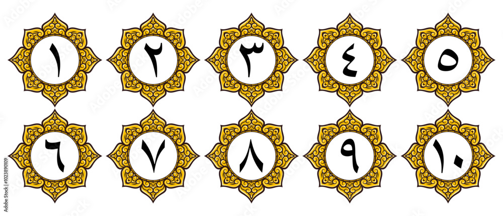 Luxury Arabic Numerals with Ornamental Design Isolated on White ...