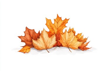Wall Mural - colorful autumn leaves arranged on a white isolated background.